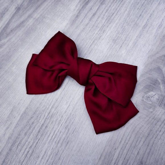 (Last Chance)Burgundy Ribbon Hair Barrette - Picture 1 of 5